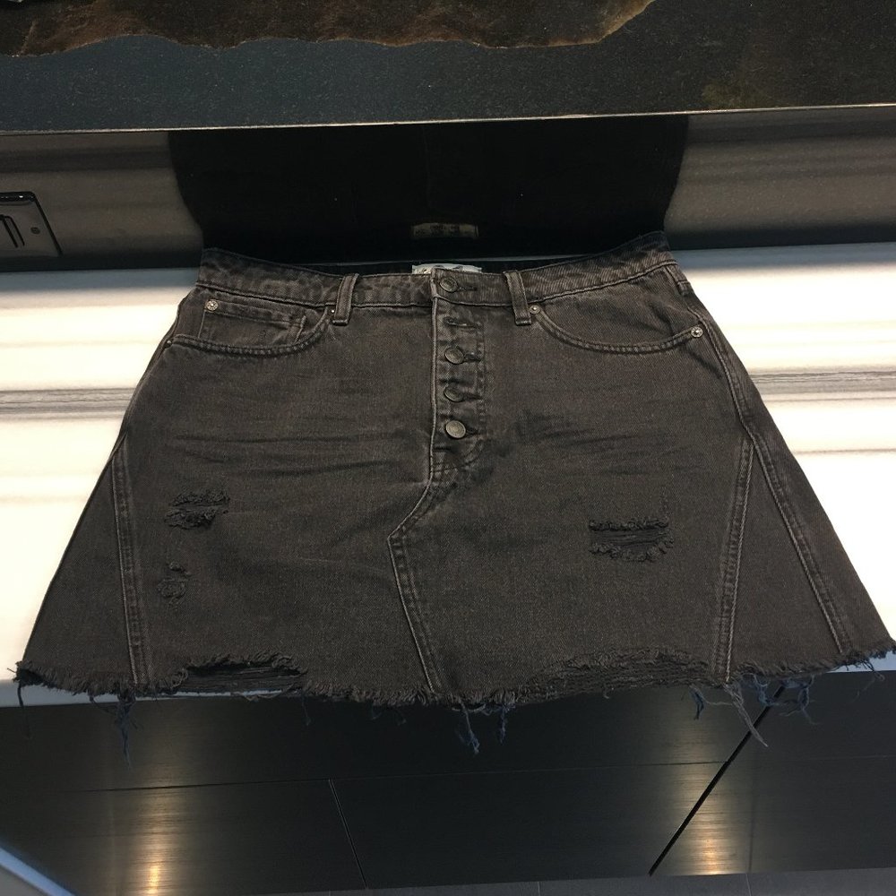 We the Free by Free People (31) Black Distress Denim Mini Skirt